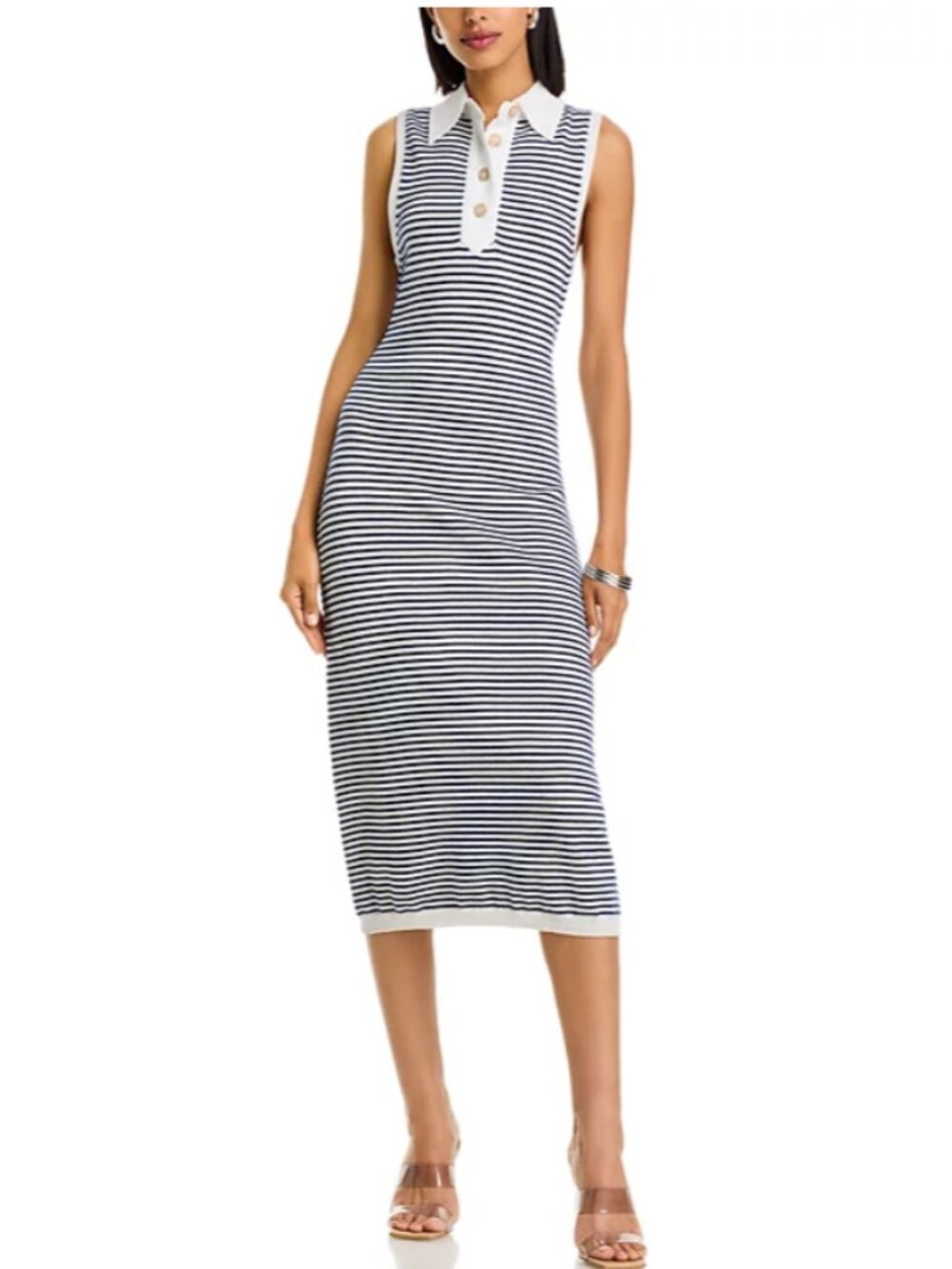 NWT Frame The Bold Stripe Knit Polo Midi Dress cashmere cotton - Picture 2 of 8